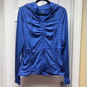 90 Degree by Reflex Women’s Blue Striped Zip-Up Hoodie – Size Large
